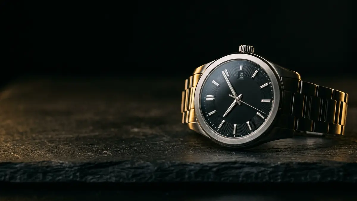 Luxury men's mechanical watch on dark slate